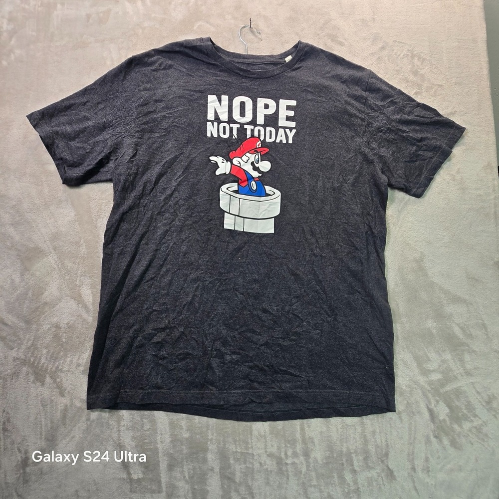 Super Mario T-Shirt Mens 3XLT Gray Nope Not Today Video Game Series Graphic